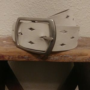 Vintage white punched leather belt 34"